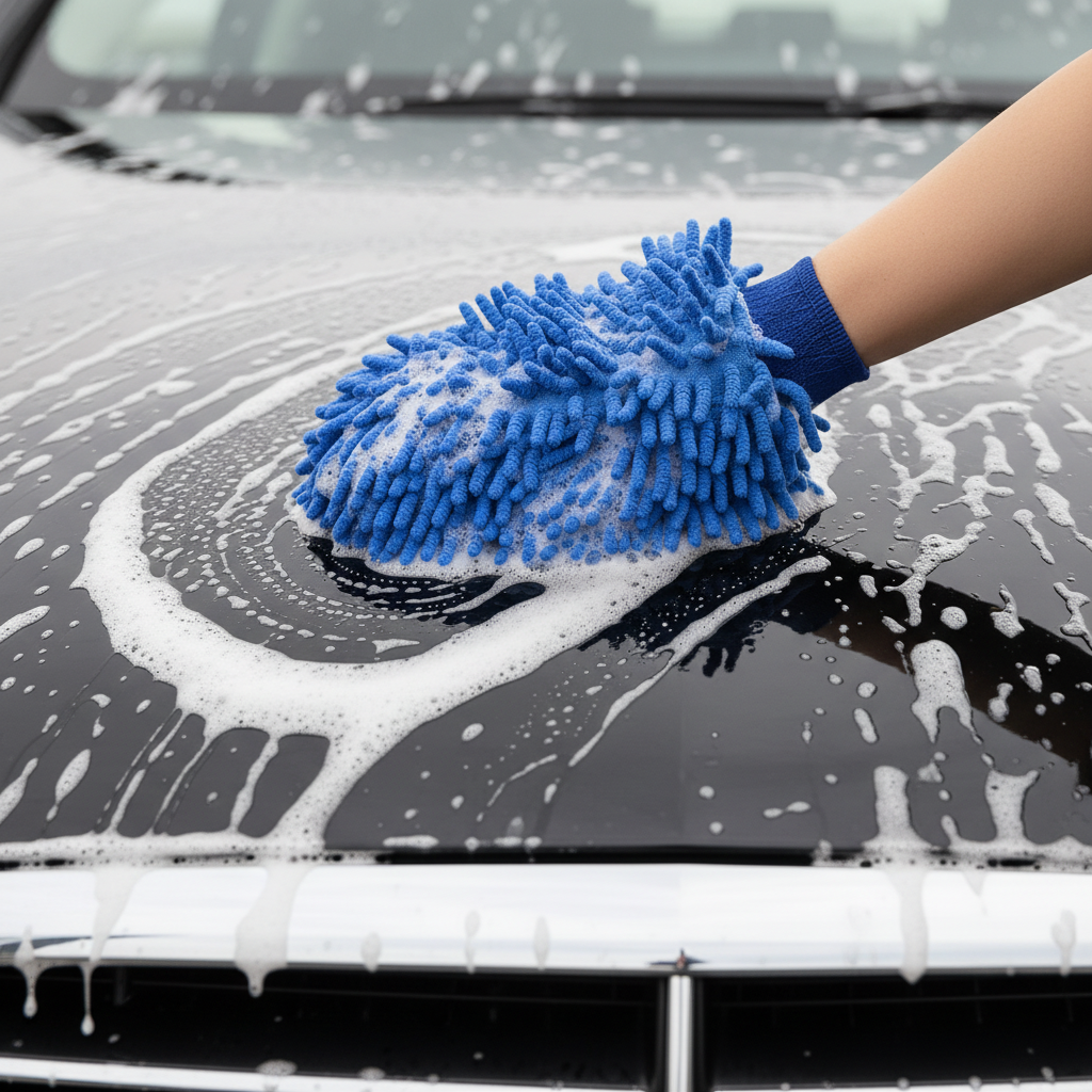 Washandschoen in gebruik